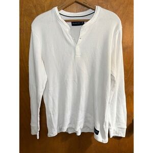 Abercrombie & Fitch Men's White Long Sleeve Grid Waffle Knit Henley Top Tee XL